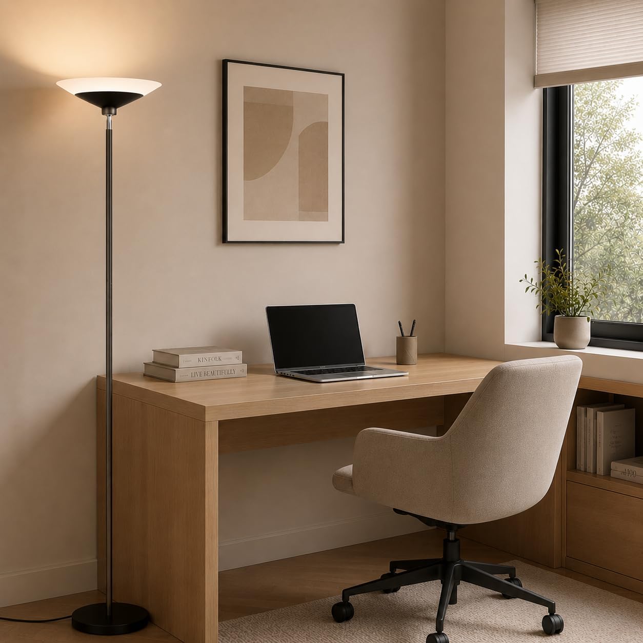 Black Remote Dimmable Torchiere Floor Lamp