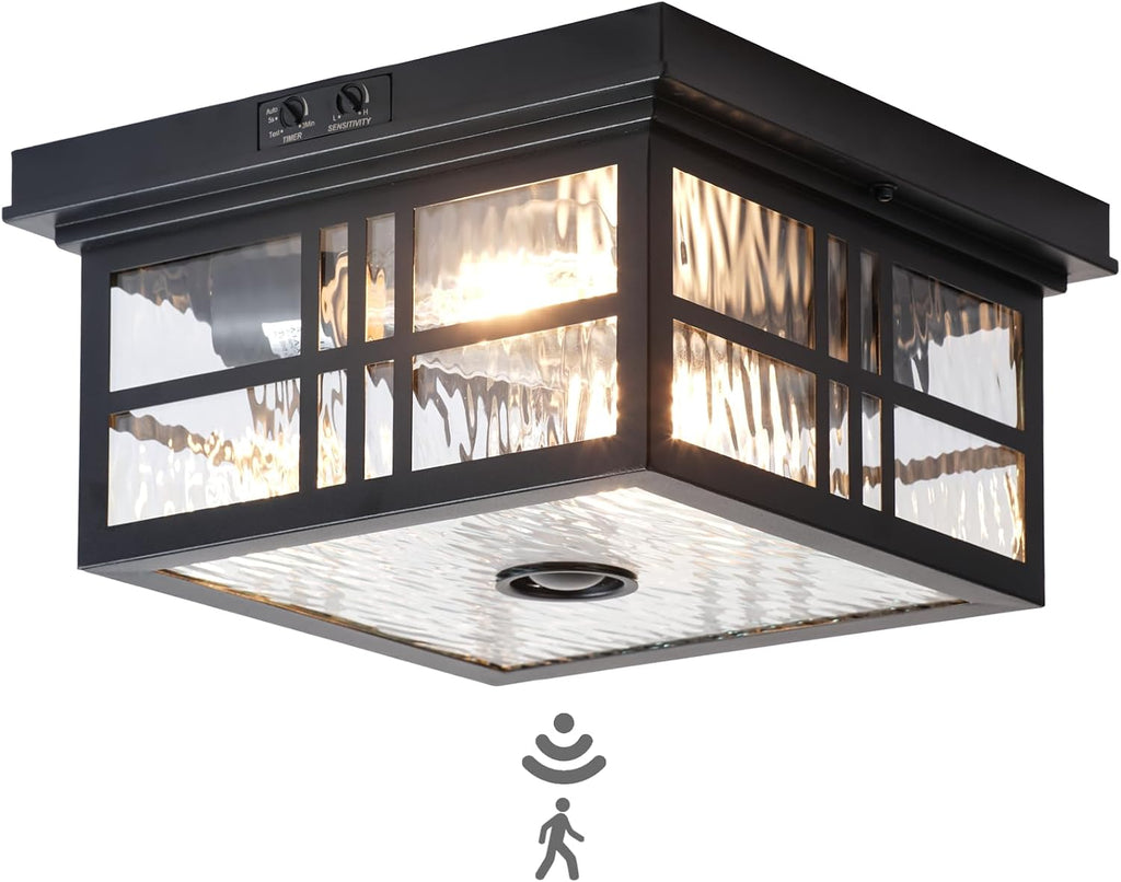 Black Square Sensor Outdoor Ceiling Light