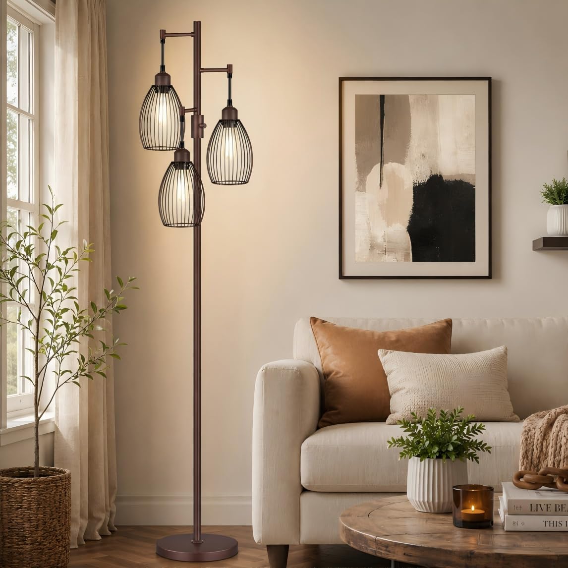 Black Teardrop Cage Tree Floor Lamp