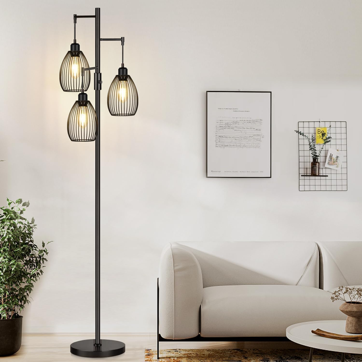 Black Teardrop Cage Tree Floor Lamp