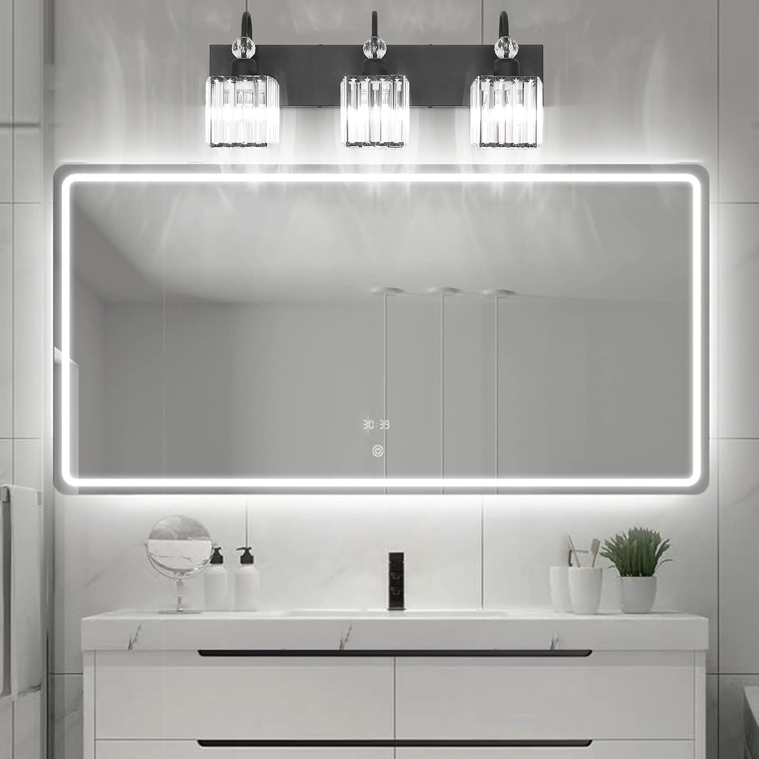Modern Black Crystal Bathroom Vanity Light
