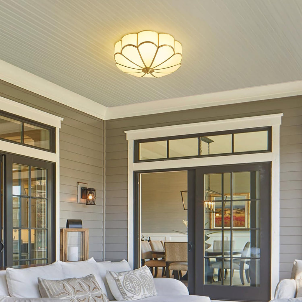 17.7In Gold Milk Glass Ceiling Lamp