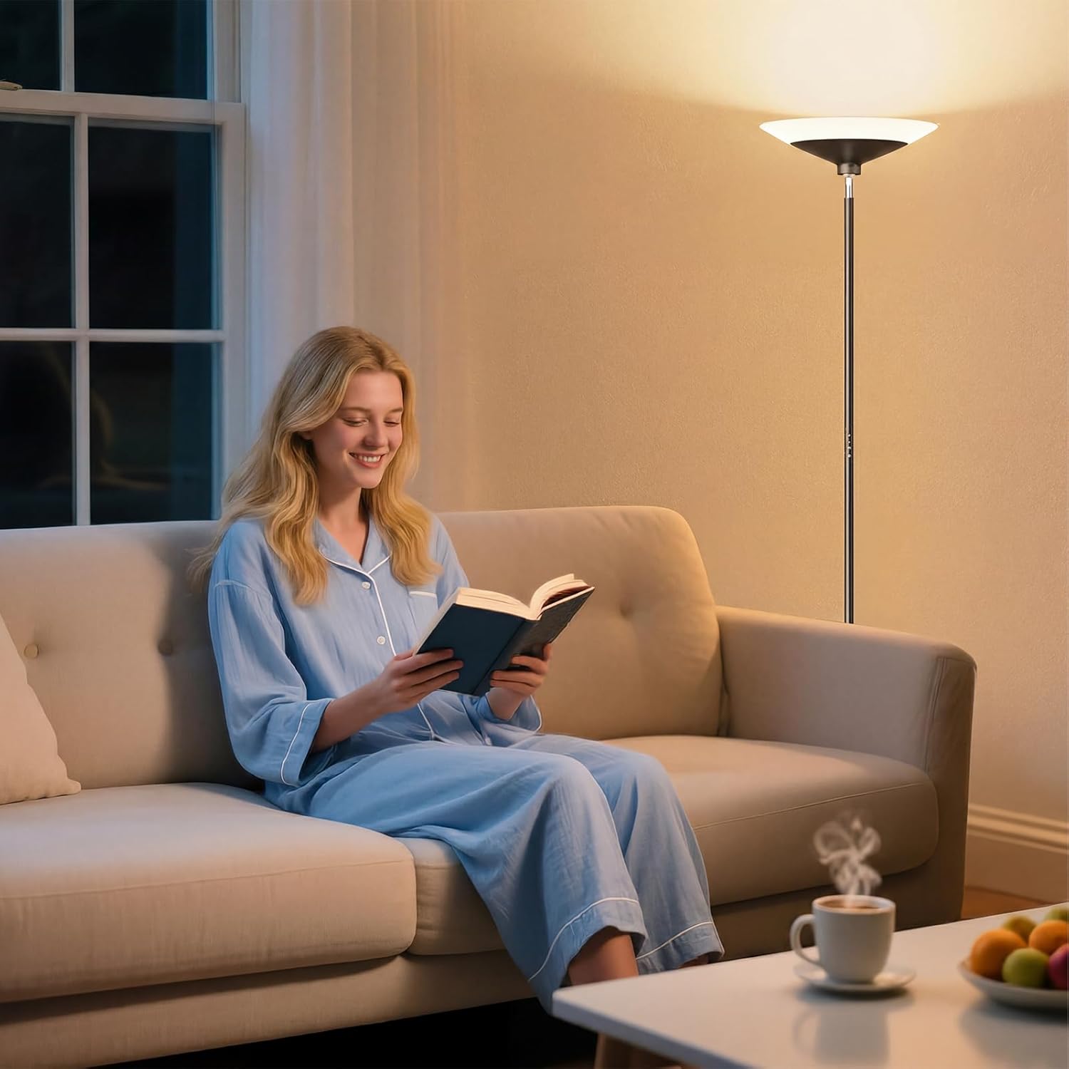 Black Remote Dimmable Torchiere Floor Lamp