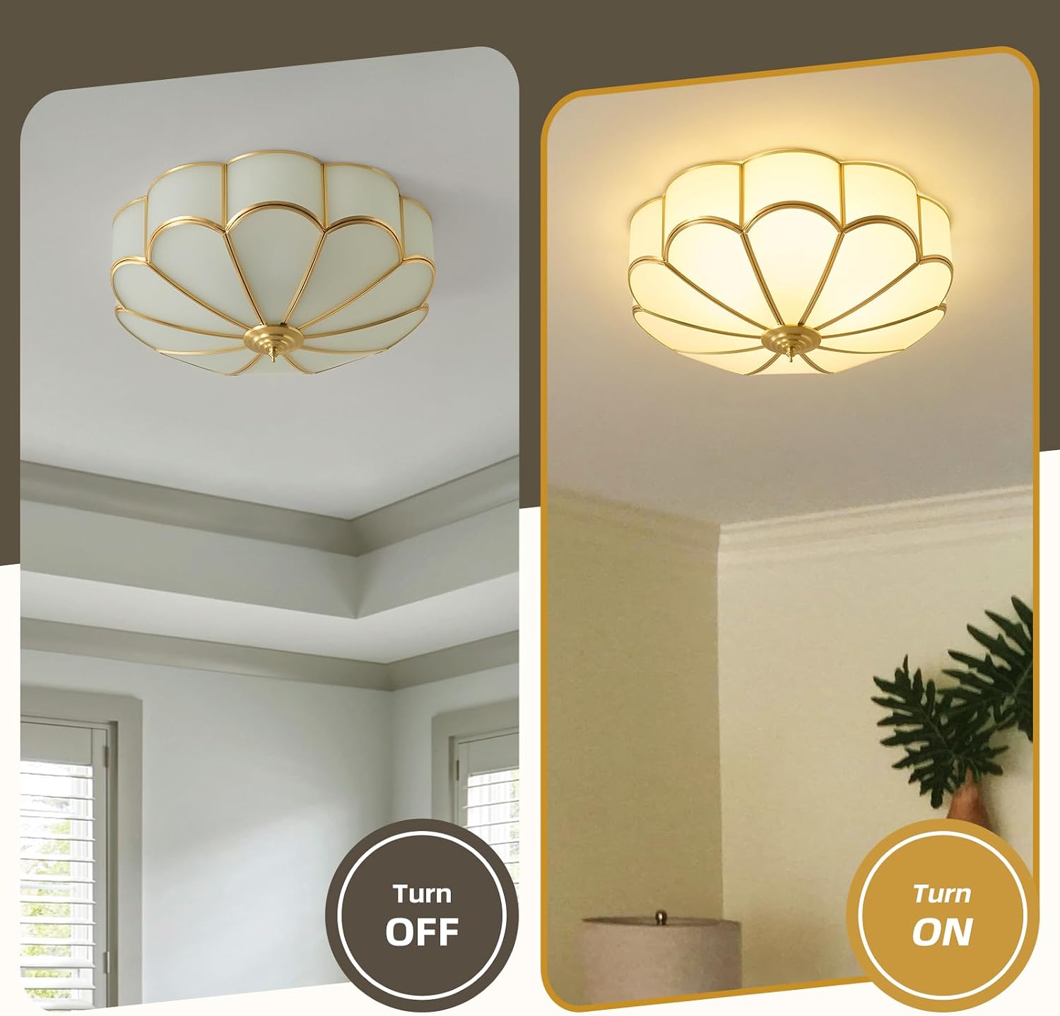 17.7In Gold Milk Glass Ceiling Lamp