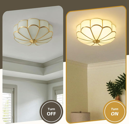17.7In Gold Milk Glass Ceiling Lamp
