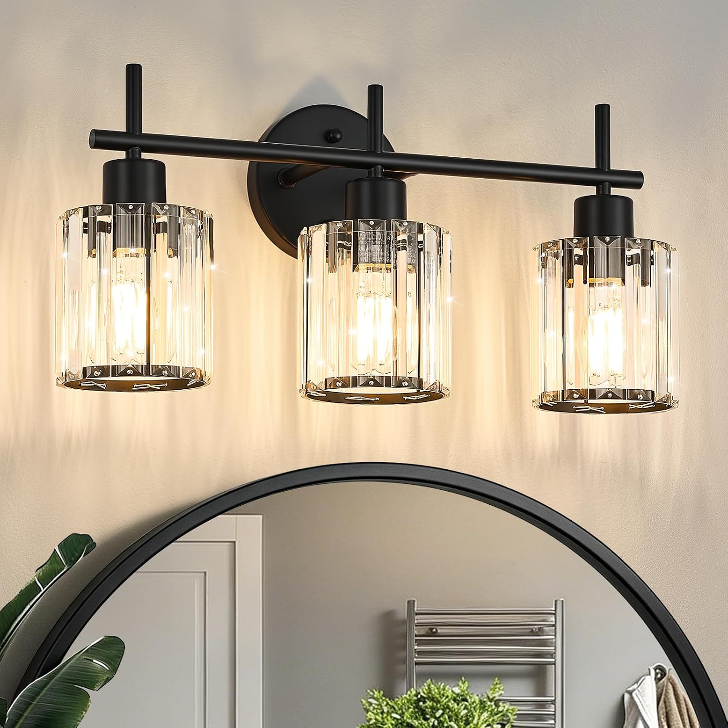 Black Crystal 3-Light Bathroom Vanity Light