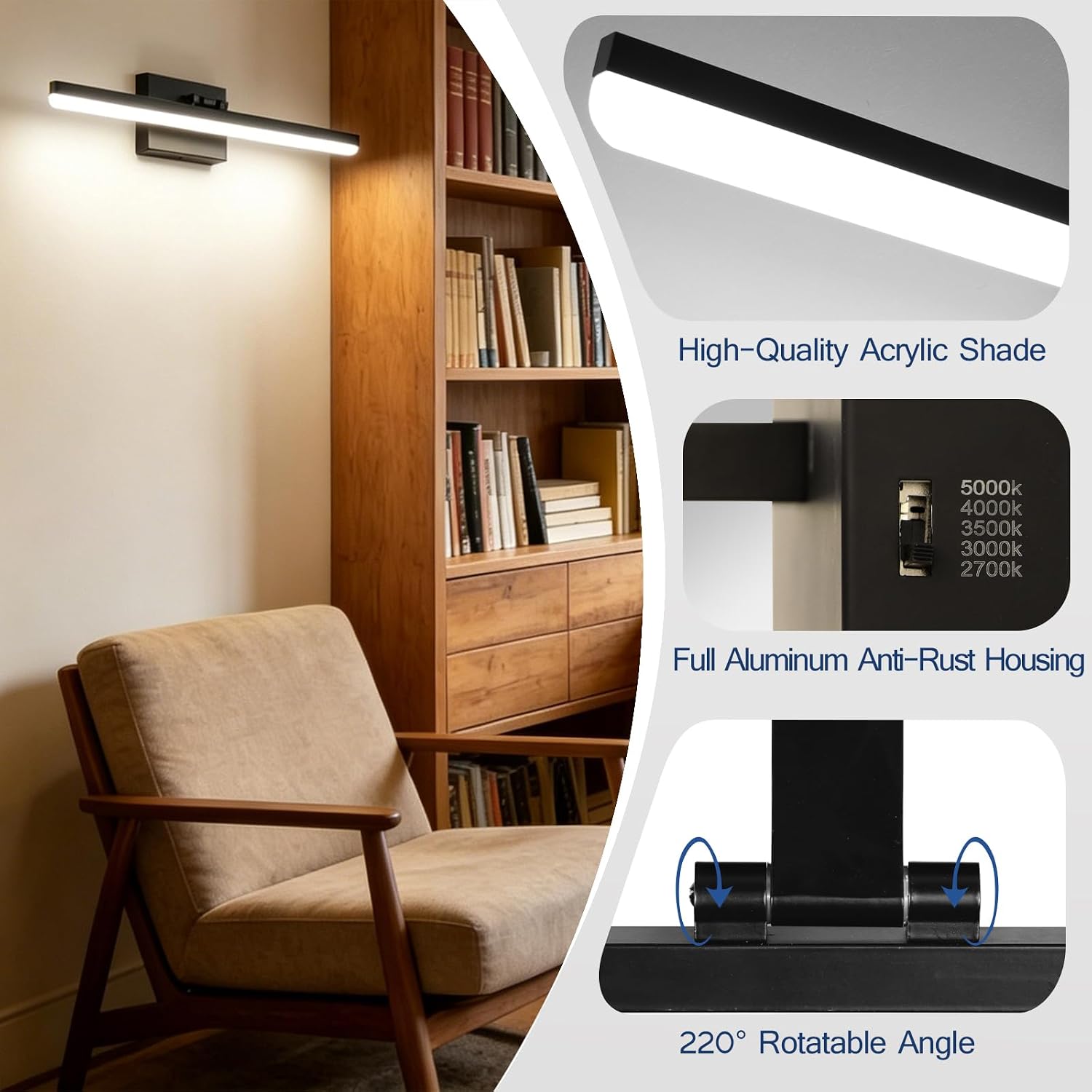 Rotatable Black LED Bathroom Vanity Light