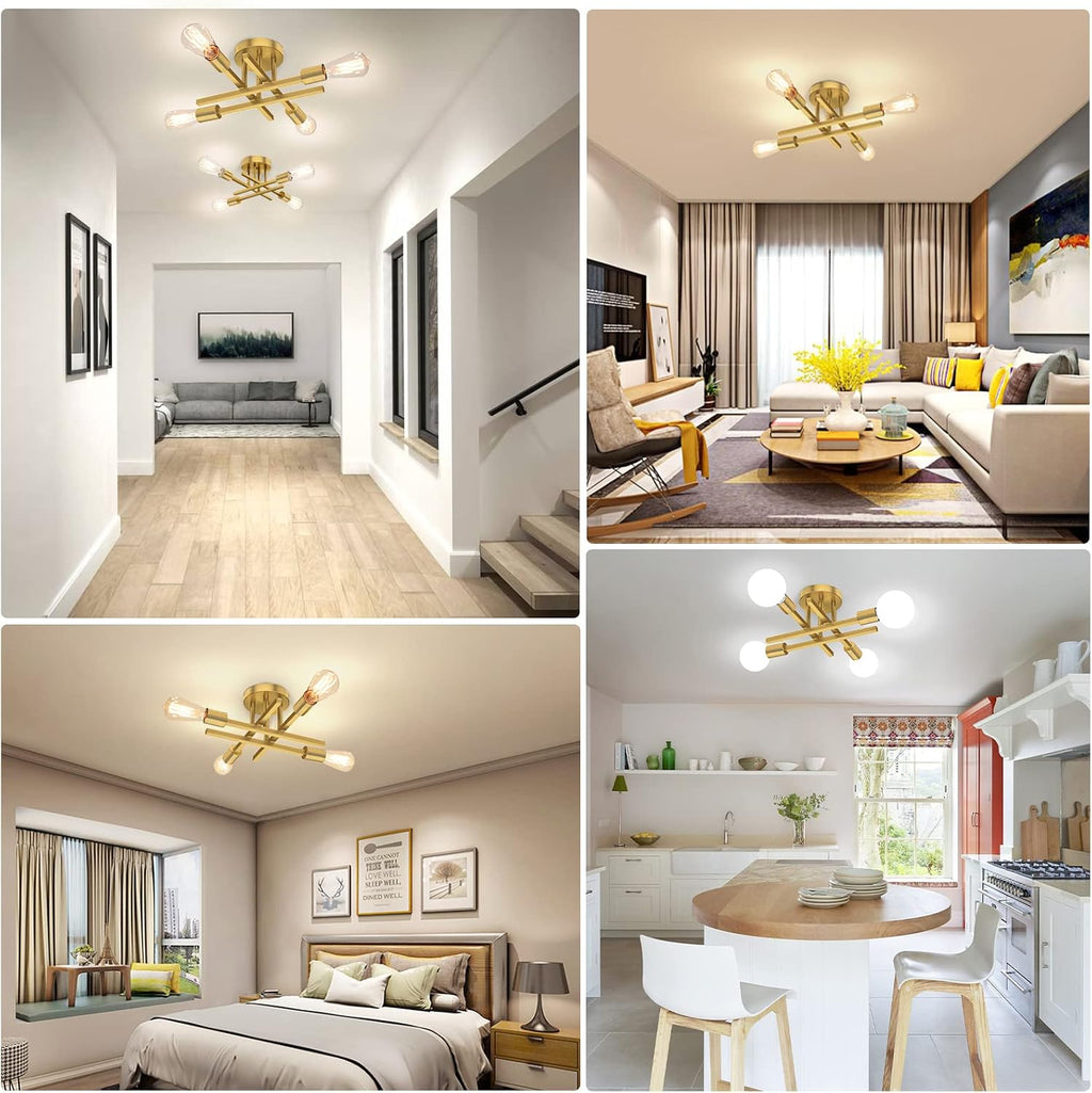 Gold 4-Light Sputnik Ceiling Lamp