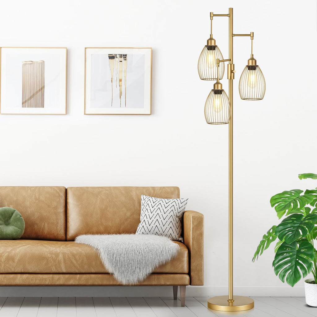 Gold Teardrop Cage 3-Light Floor Lamp