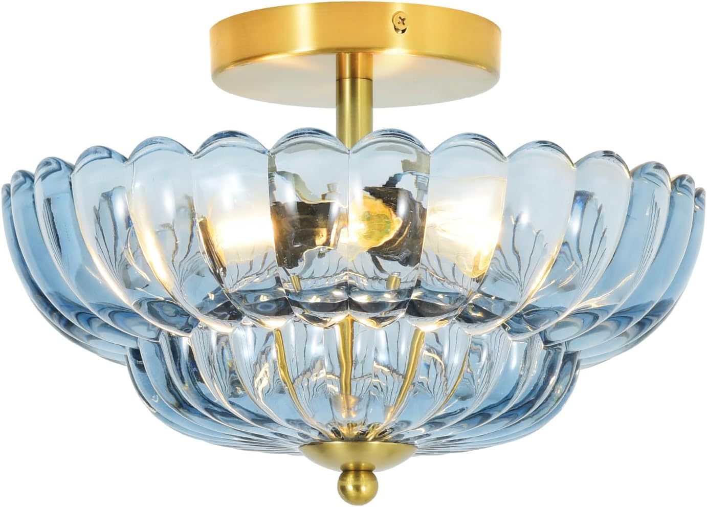 Blue Flower Glass 3-Light Ceiling Light