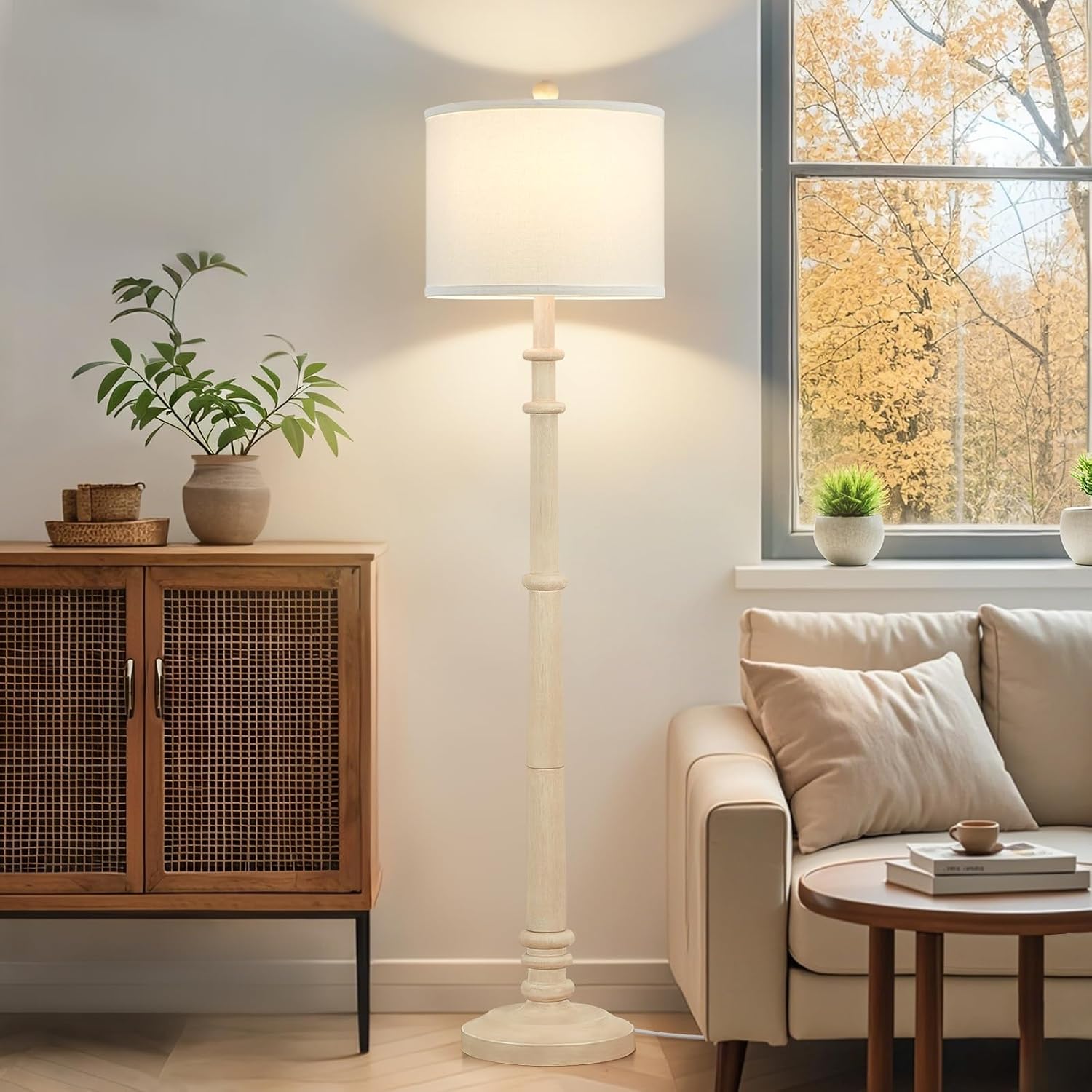 Black Resin Linen Vintage Floor Lamp
