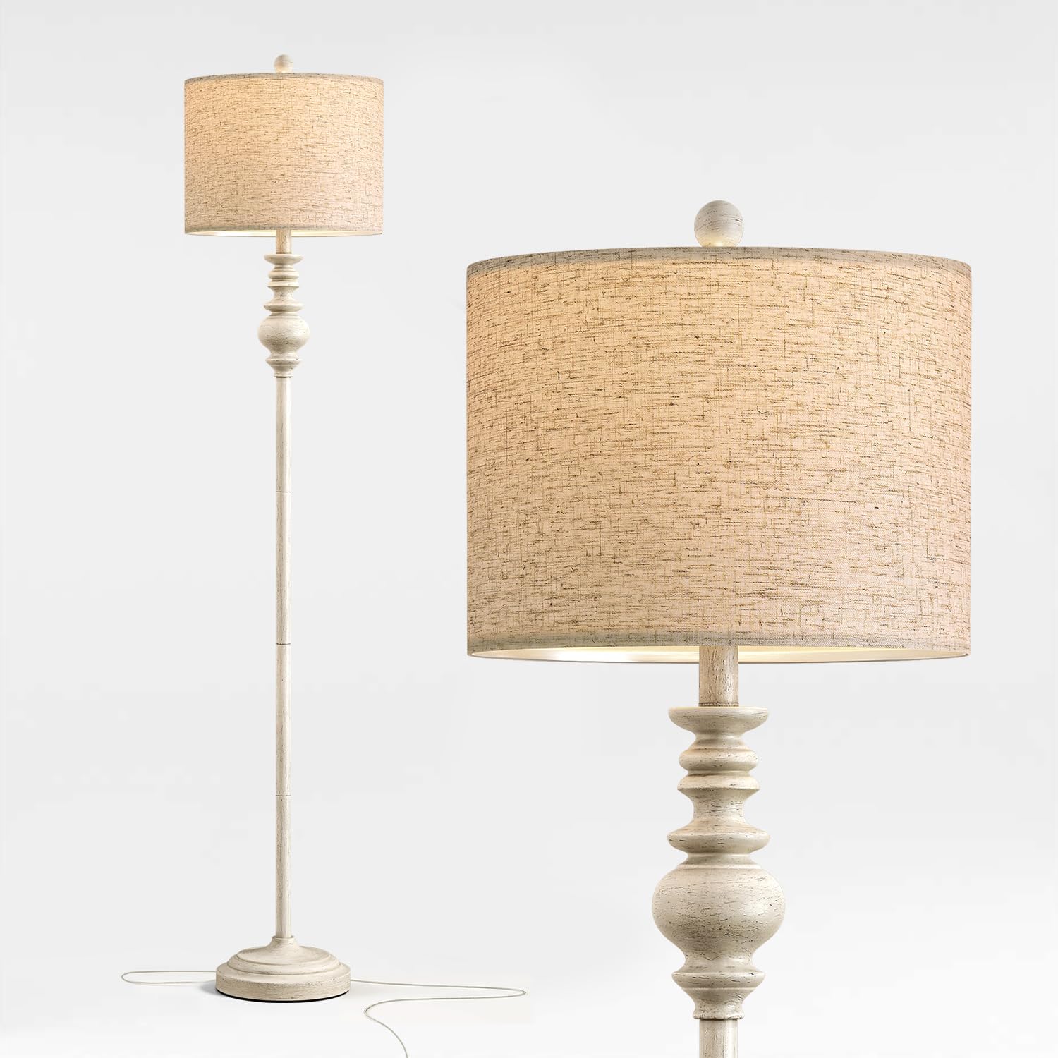 White Vintage Rustic Tall Floor Lamp