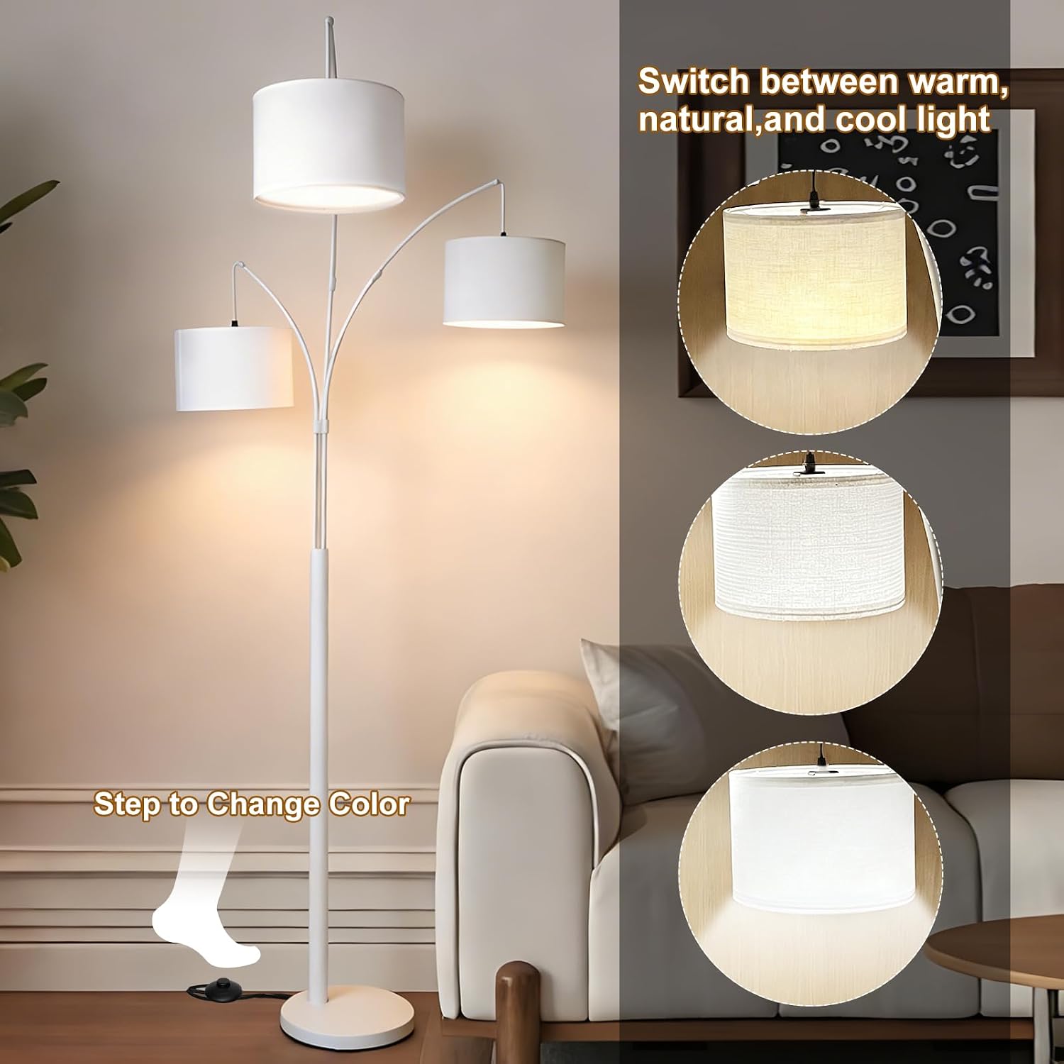 White Arc Remote Dimmable Floor Lamp