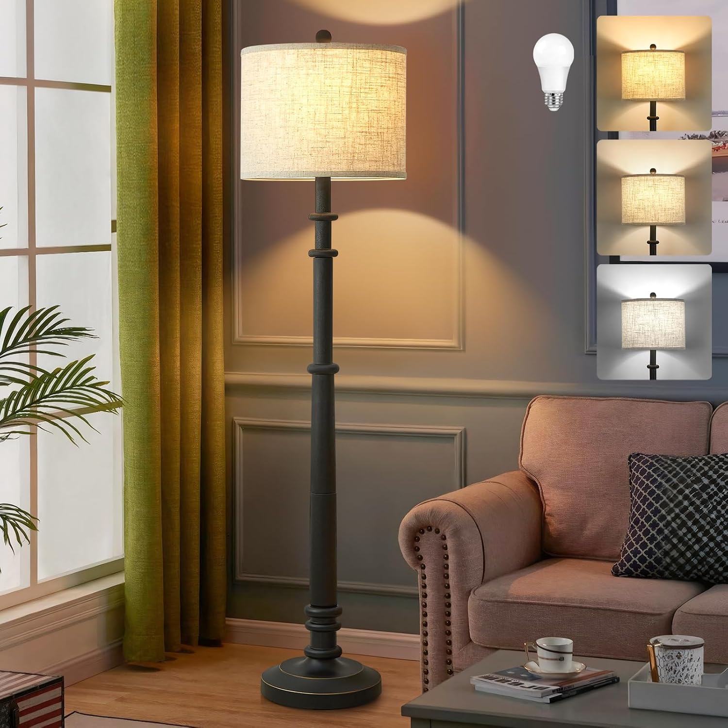 Black Resin Linen Vintage Floor Lamp