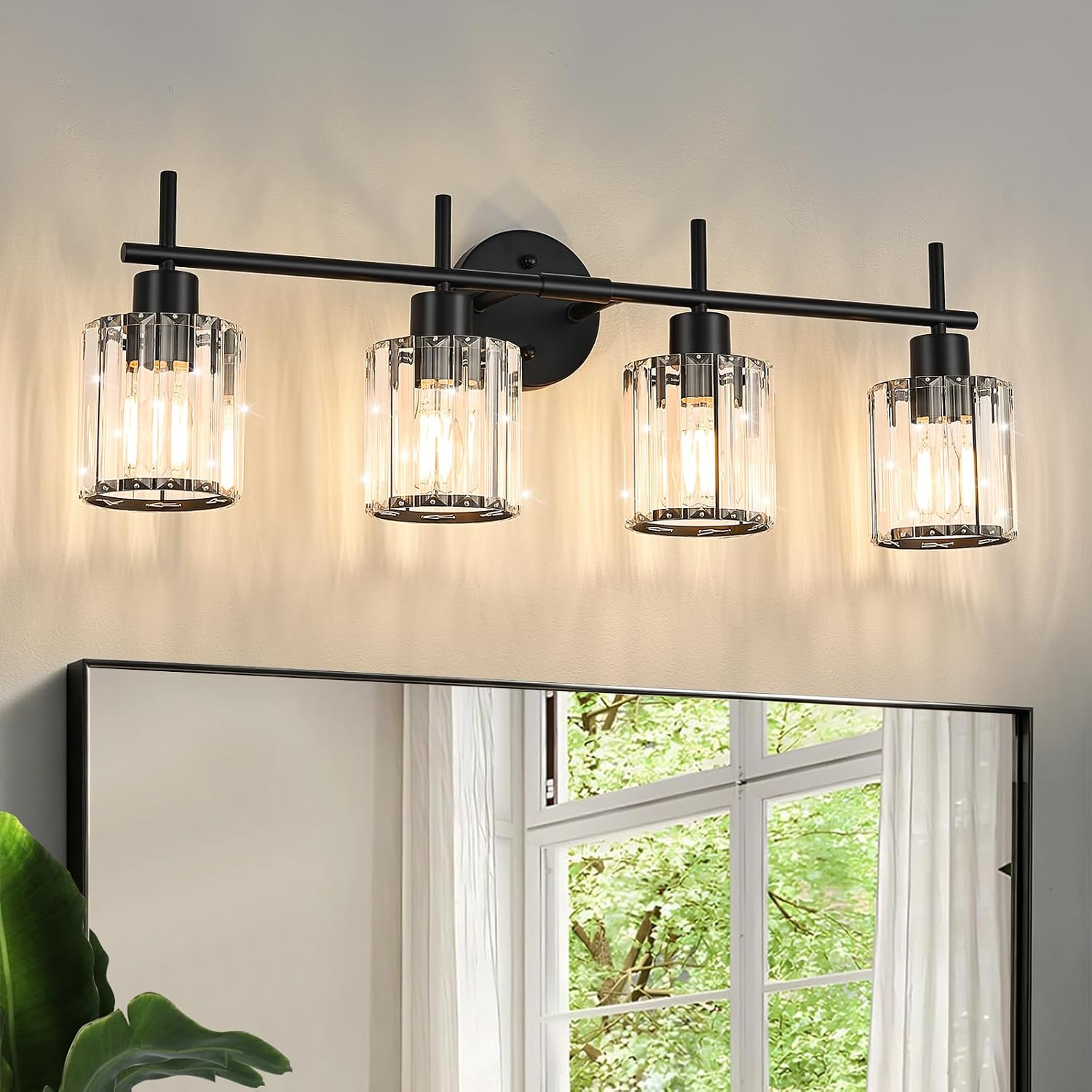 Black Crystal 3-Light Bathroom Vanity Light