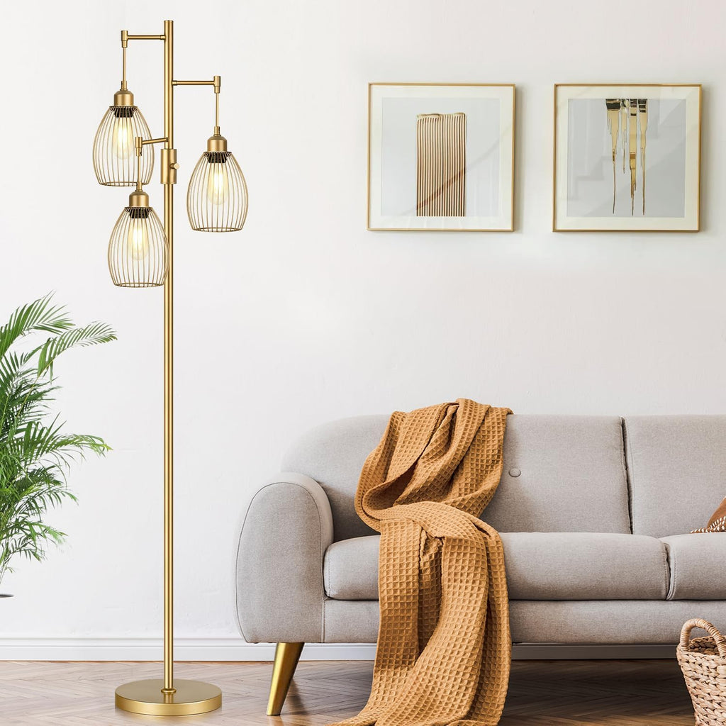 Gold Teardrop Cage 3-Light Floor Lamp