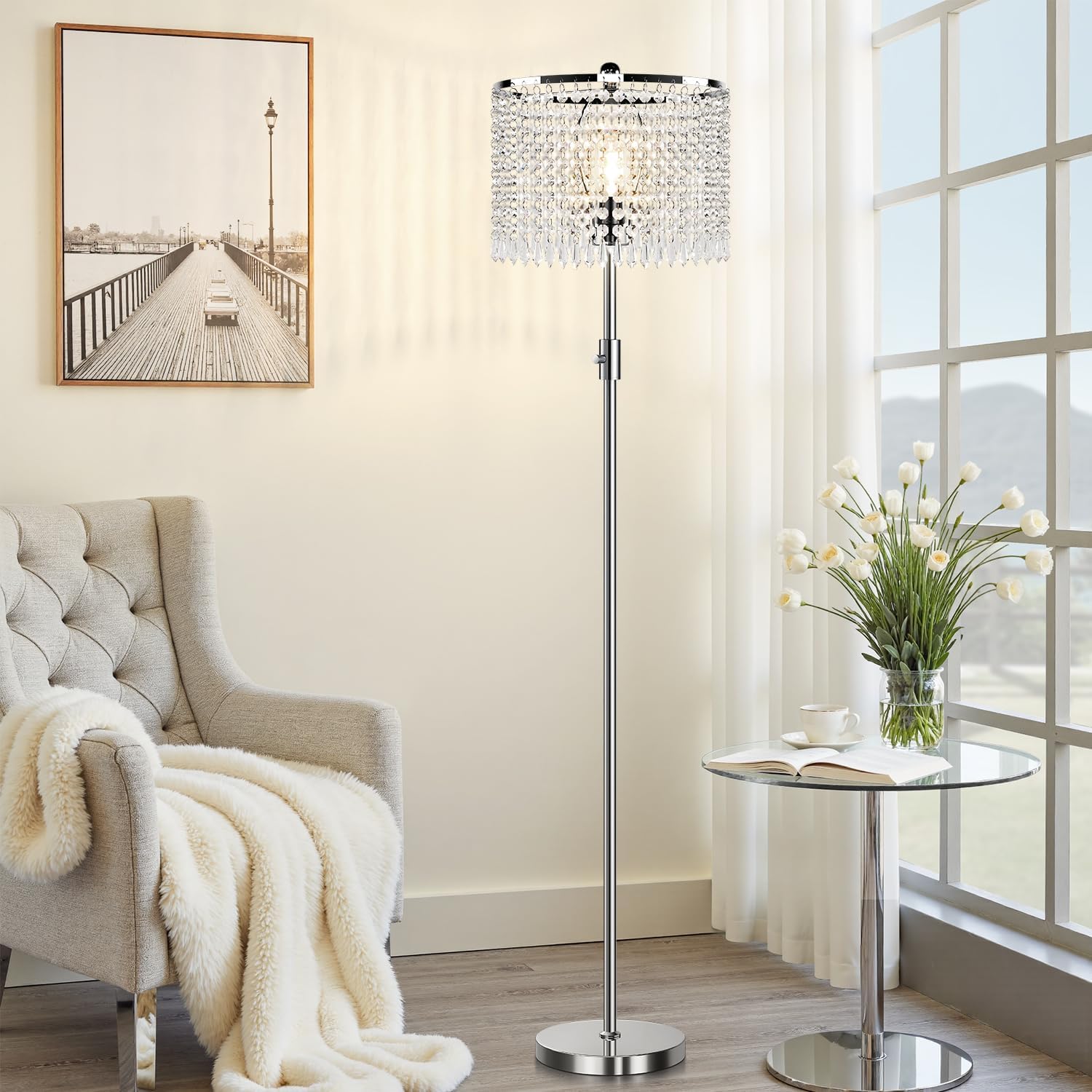 Silver Crystal Dimmable Standing Floor Lamp