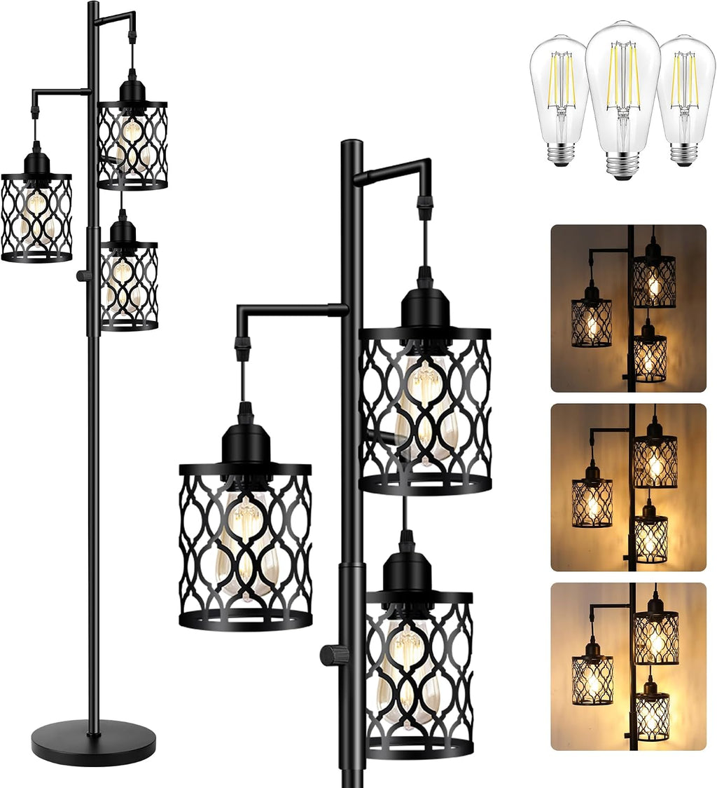 3-Light Rustic Farmhouse Floor Lamp