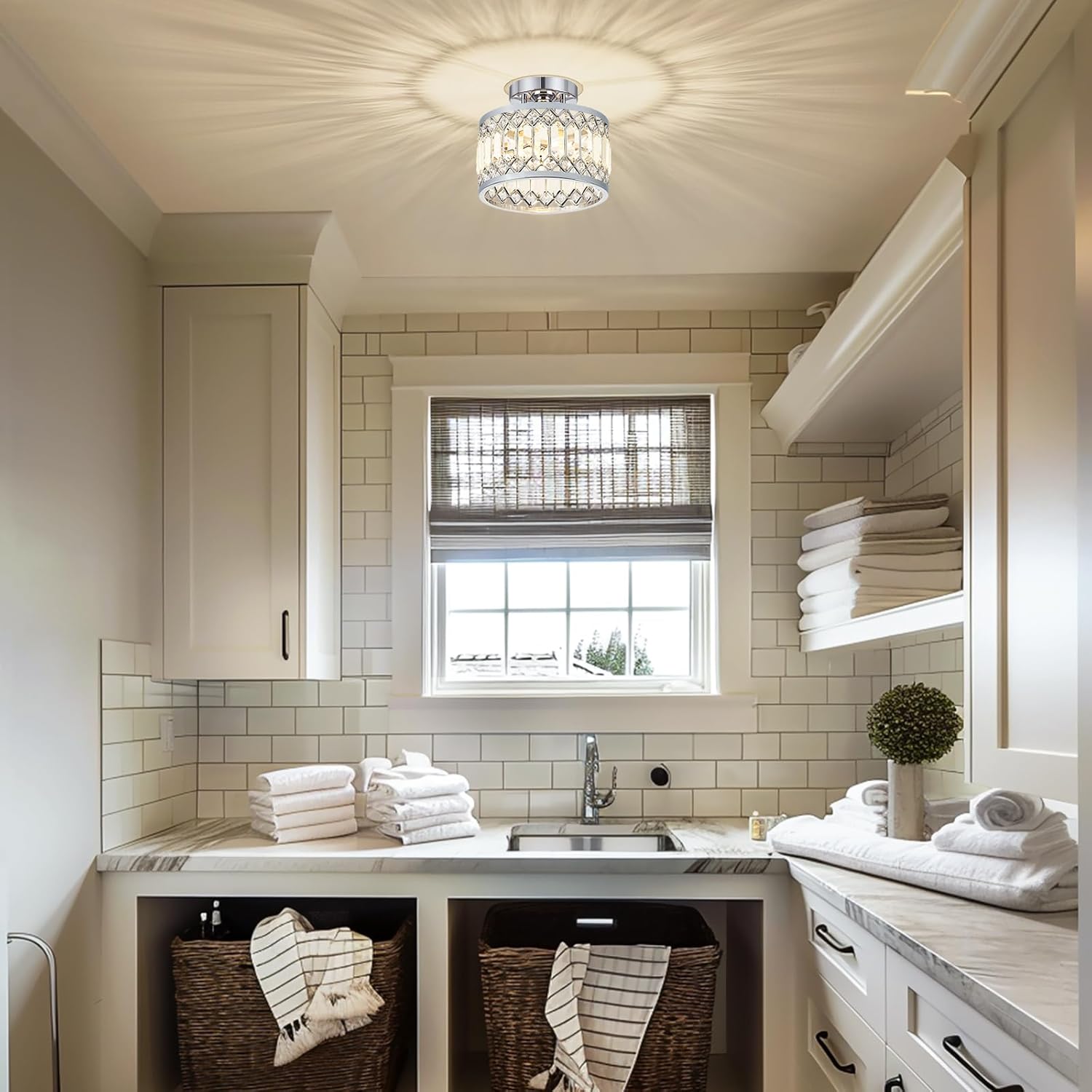 9 Inch Chrome Crystal Ceiling Light