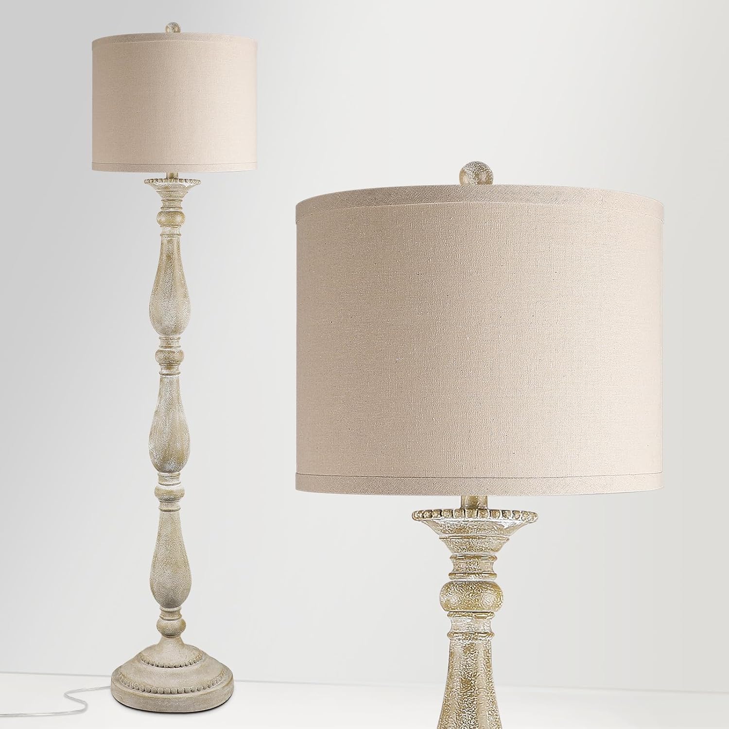 Grey Linen Shade Vintage Floor Lamp