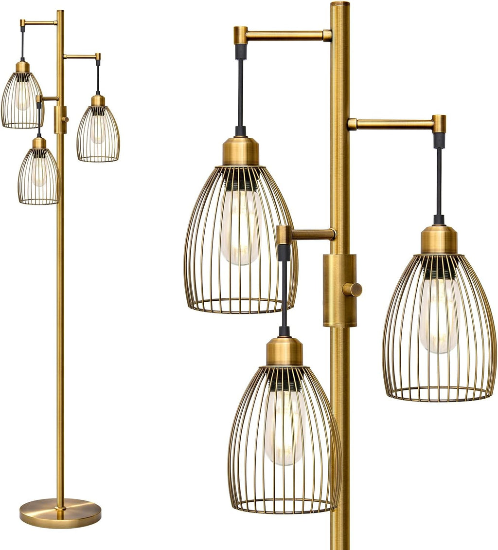 Gold Teardrop Cage 3-Light Floor Lamp