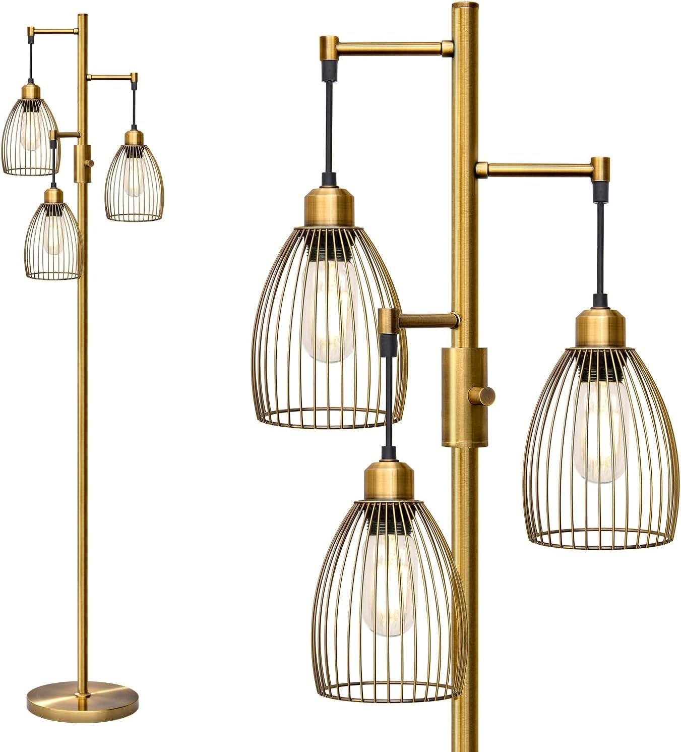 Gold Teardrop Cage 3-Light Floor Lamp