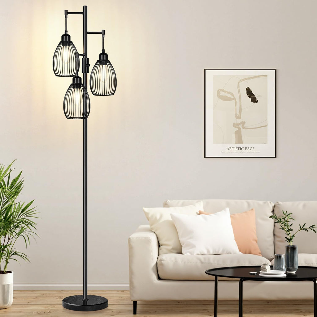 Black Teardrop Cage Tree Floor Lamp