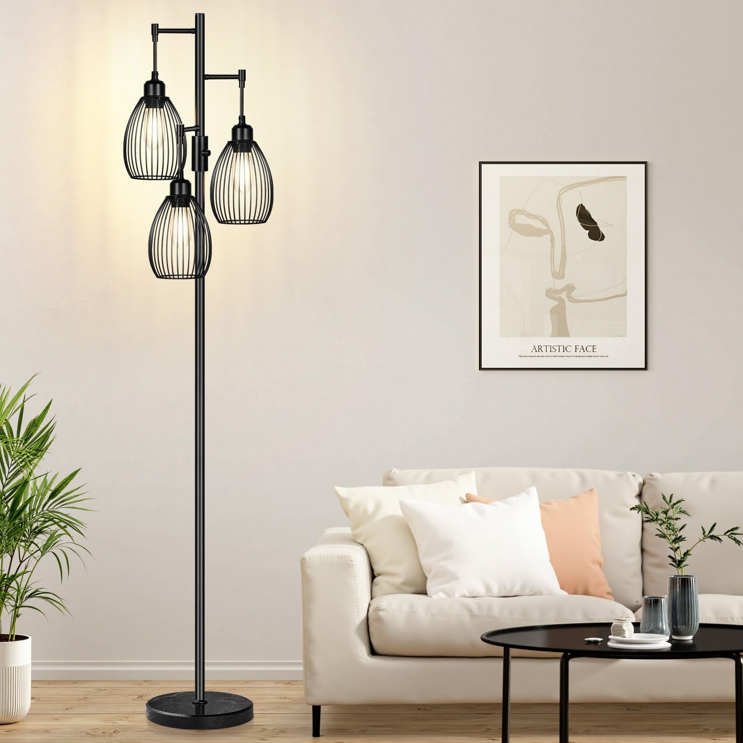Black Teardrop Cage Tree Floor Lamp