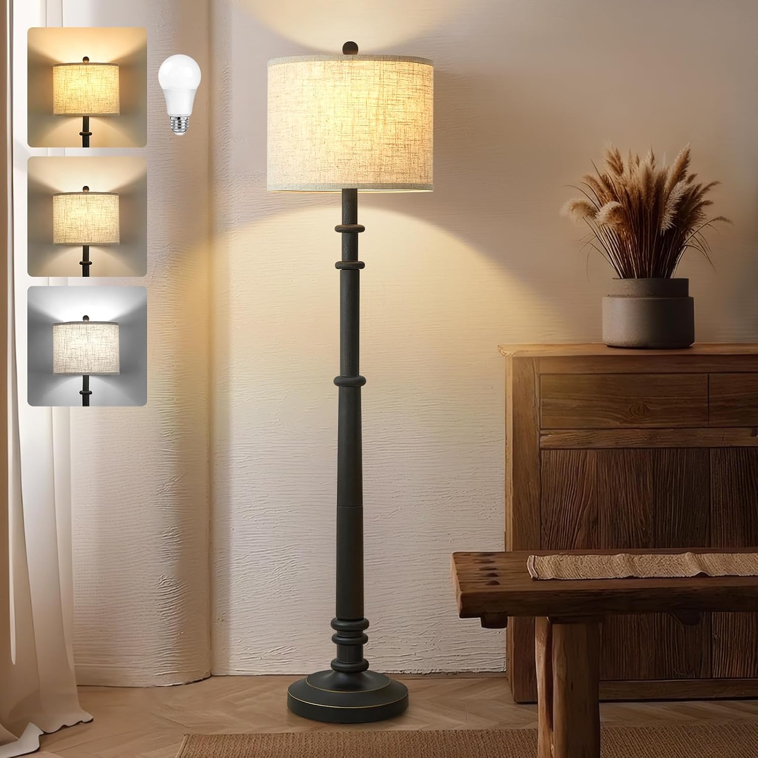 Black Resin Linen Vintage Floor Lamp