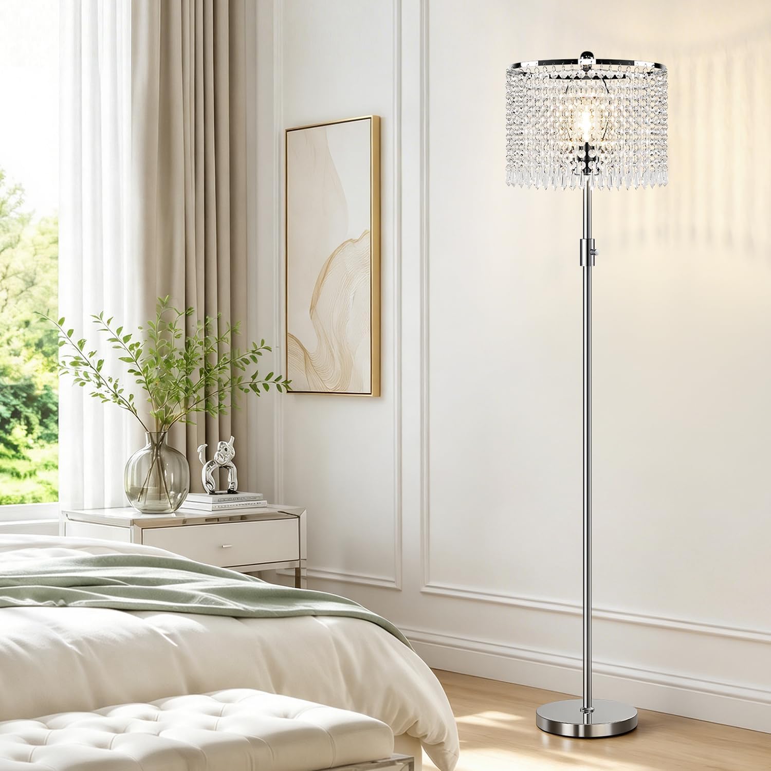 Silver Crystal Dimmable Standing Floor Lamp