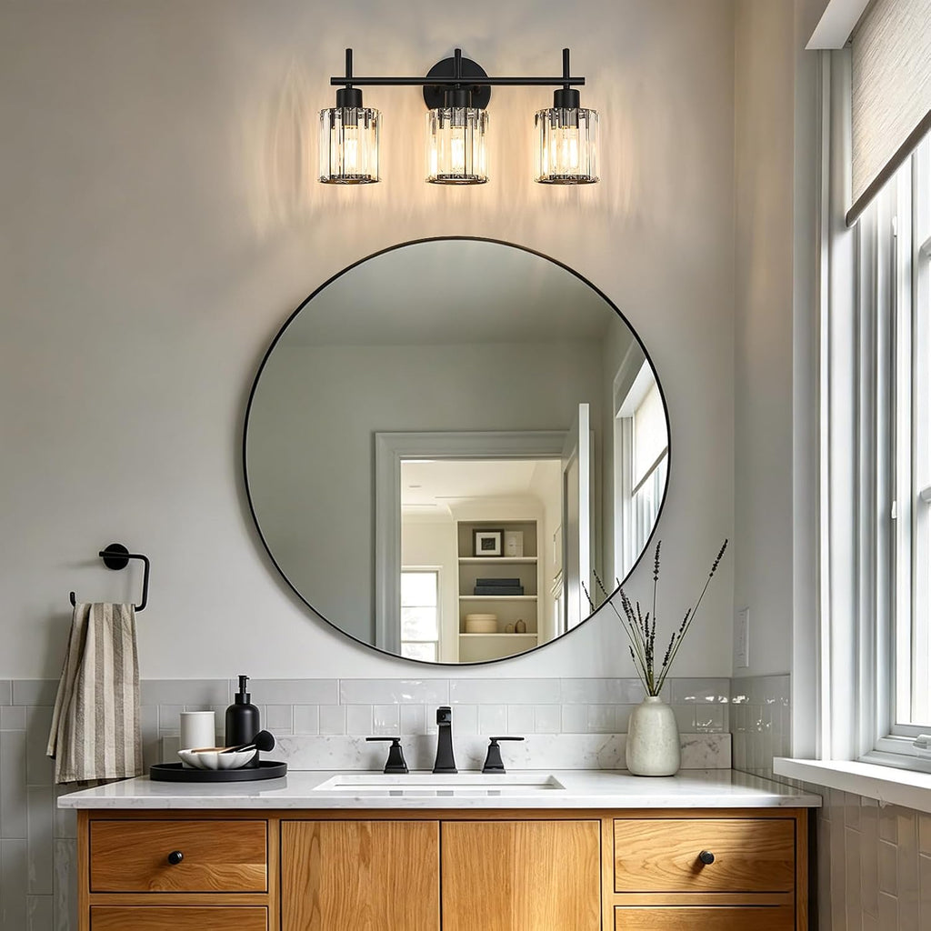 Black Crystal 3-Light Bathroom Vanity Light