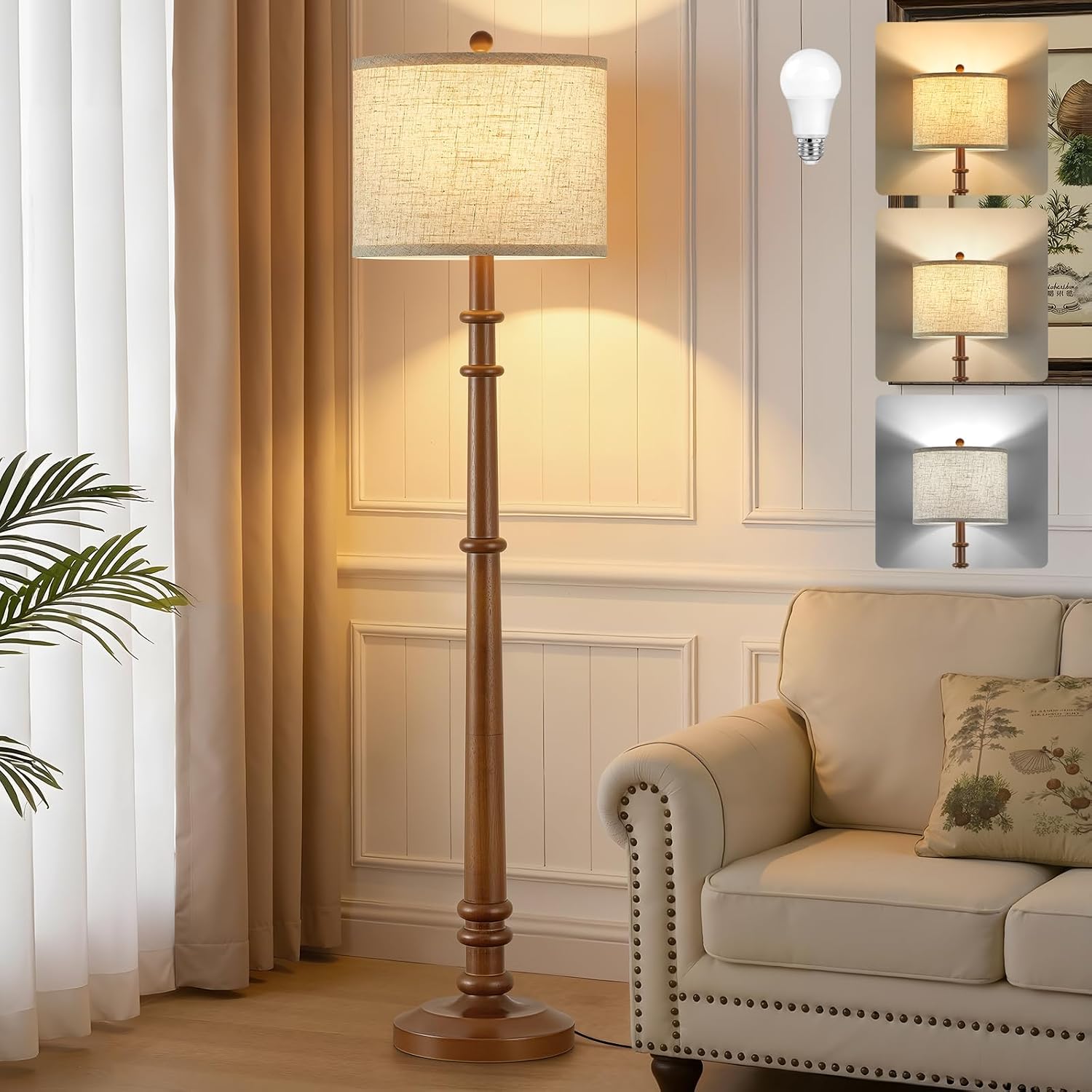 Black Resin Linen Vintage Floor Lamp