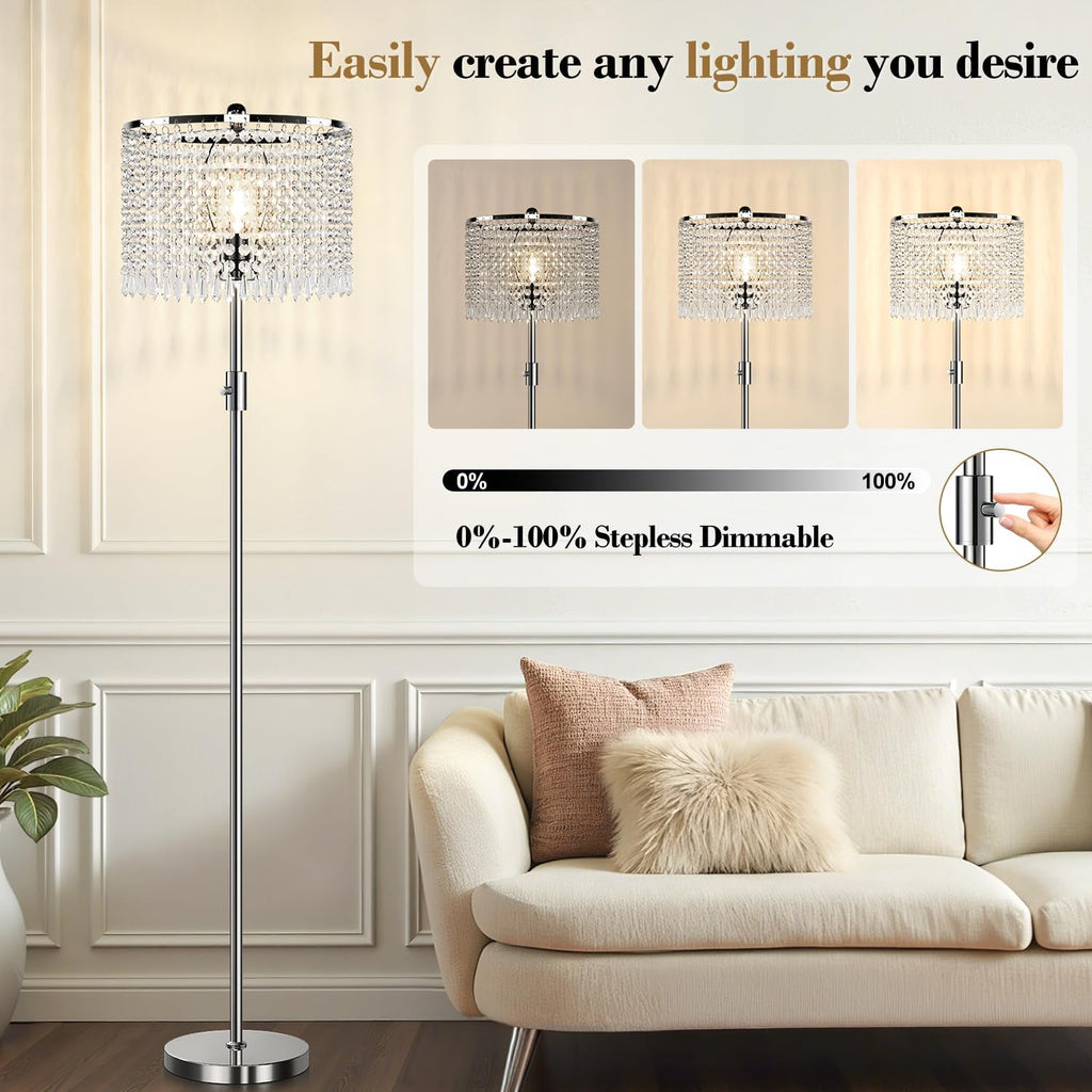Silver Crystal Dimmable Standing Floor Lamp