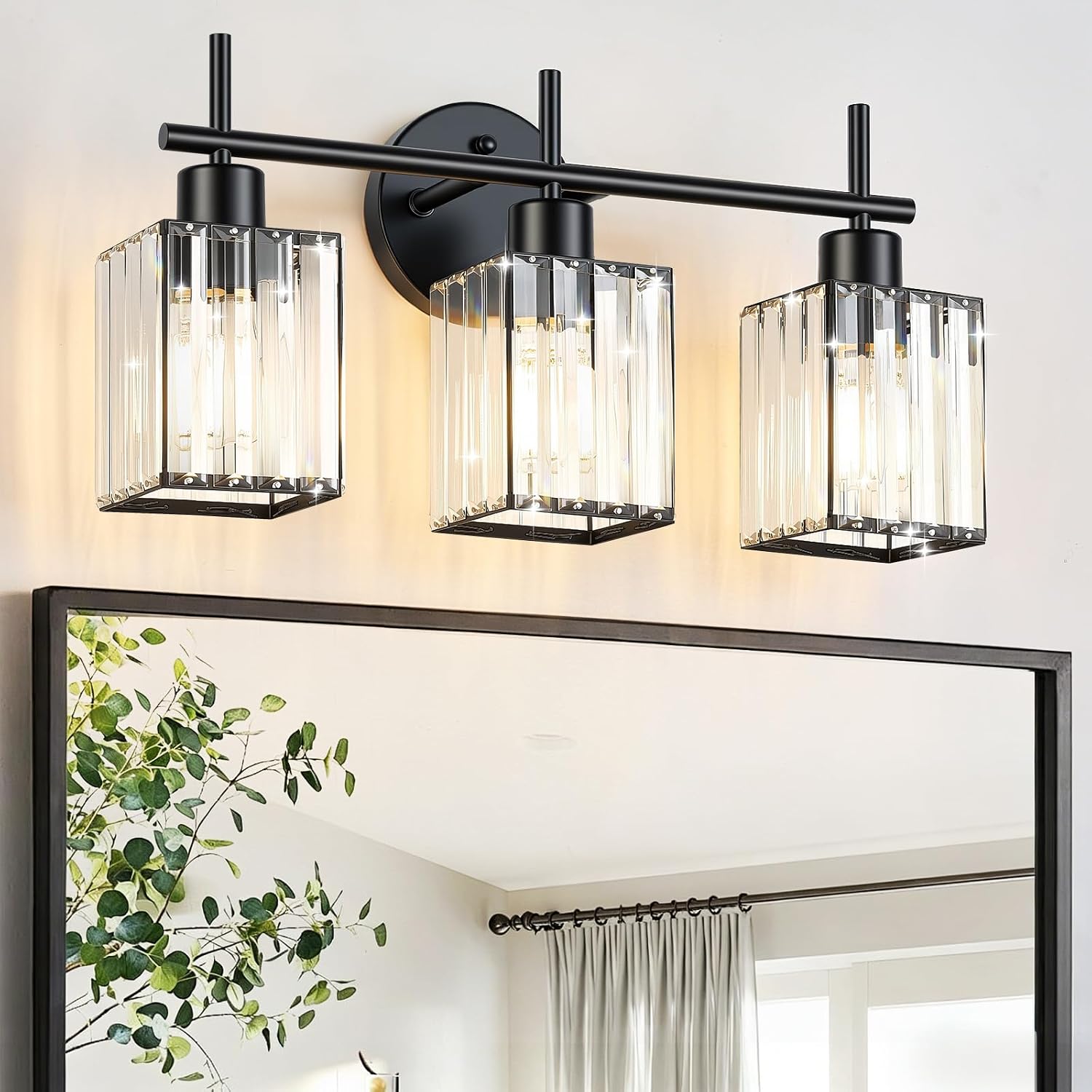 Black Crystal 3-Light Bathroom Vanity Light