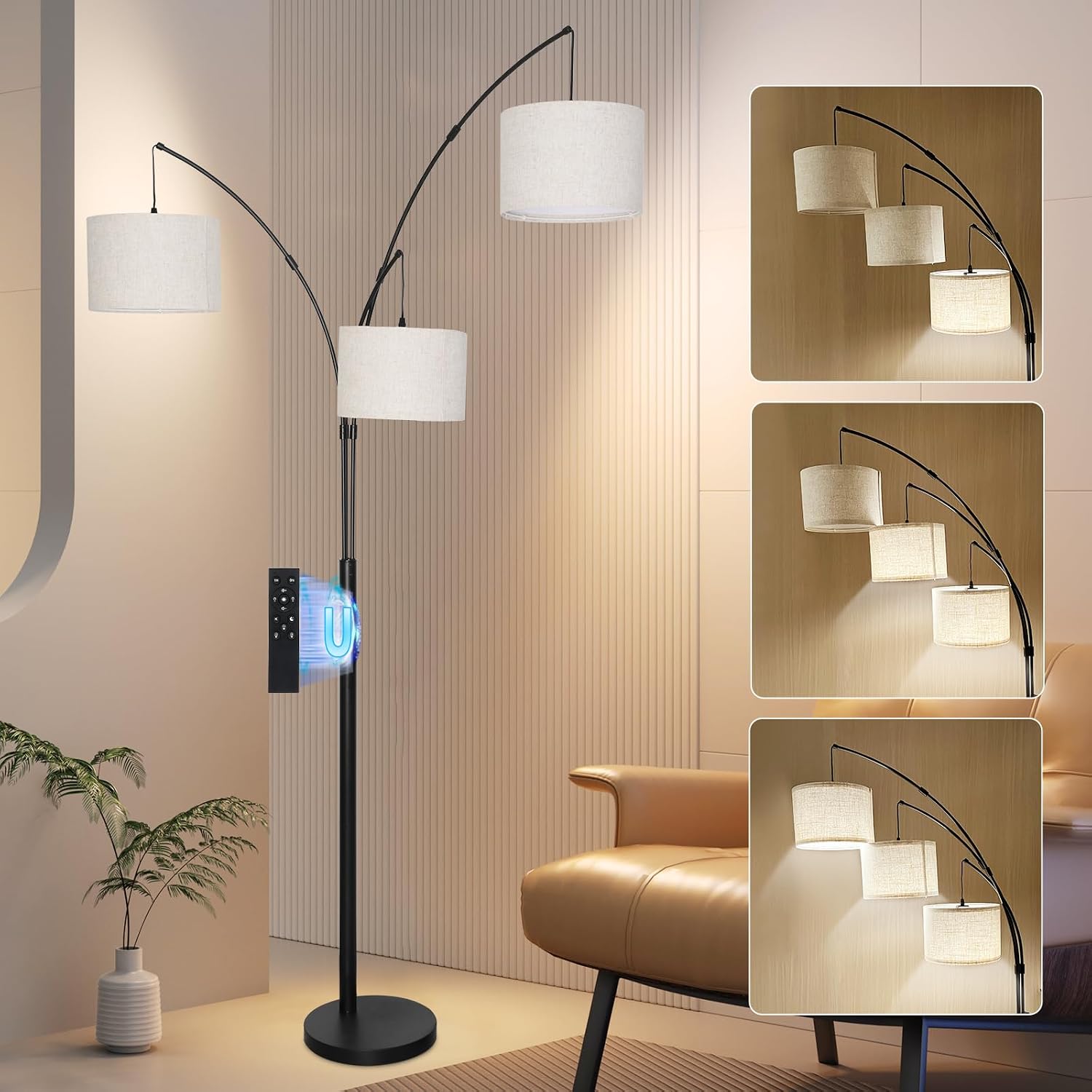 White Arc Remote Dimmable Floor Lamp