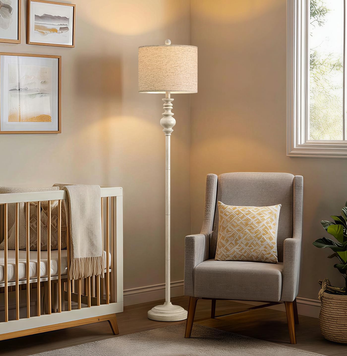 White Vintage Rustic Tall Floor Lamp