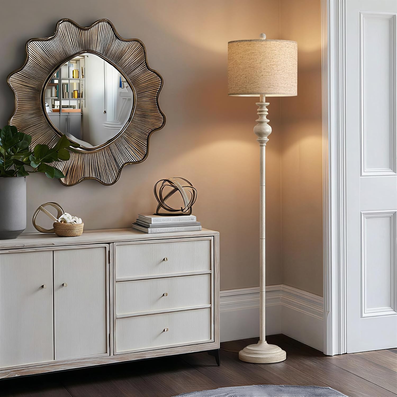 White Vintage Rustic Tall Floor Lamp