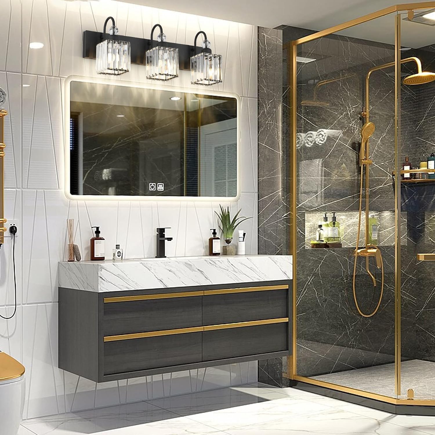 Modern Black Crystal Bathroom Vanity Light
