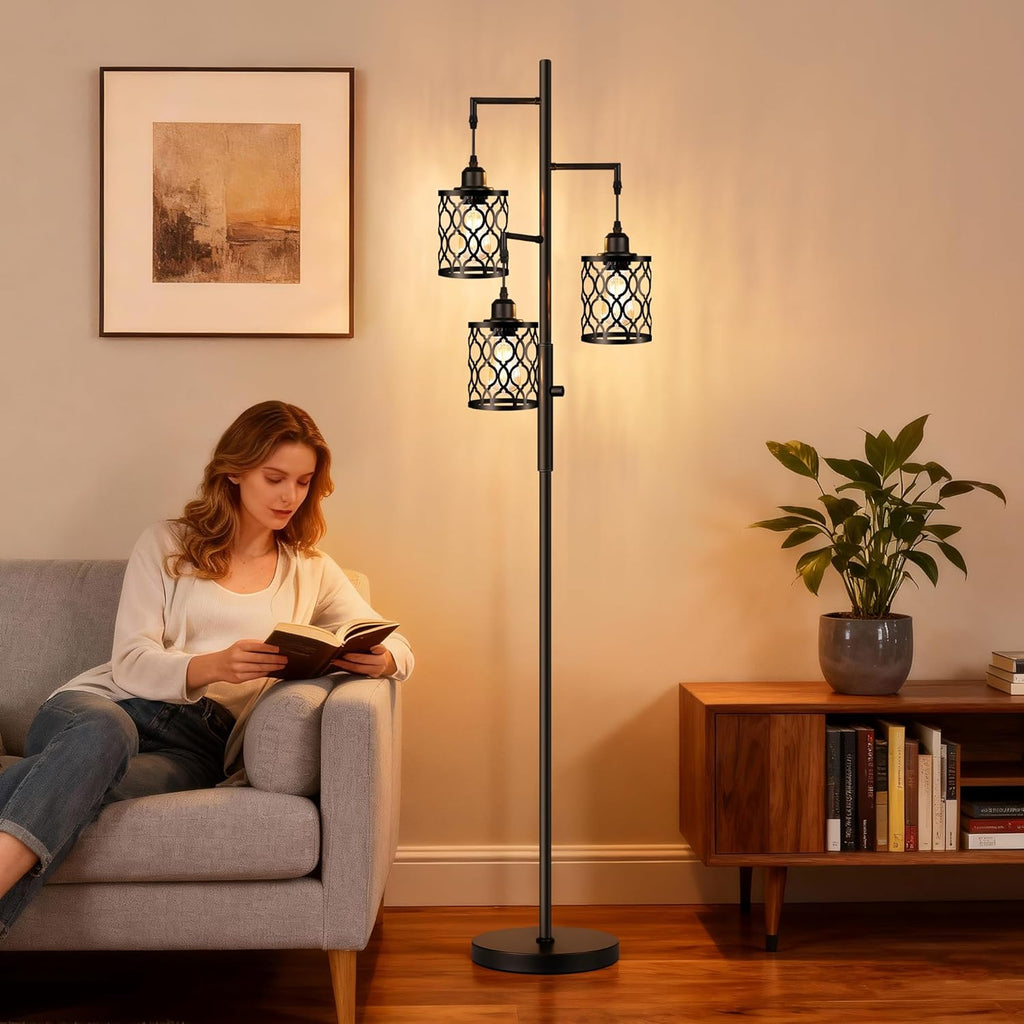 3-Light Rustic Farmhouse Floor Lamp