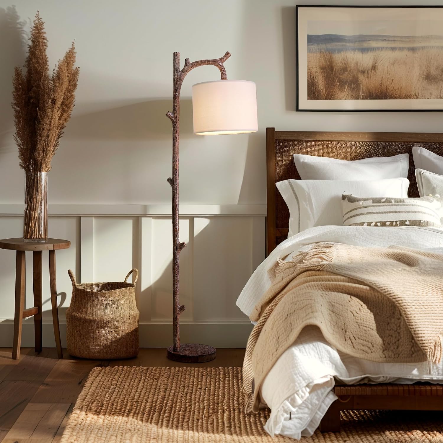Brown Wood Retro Tree Floor Lamp