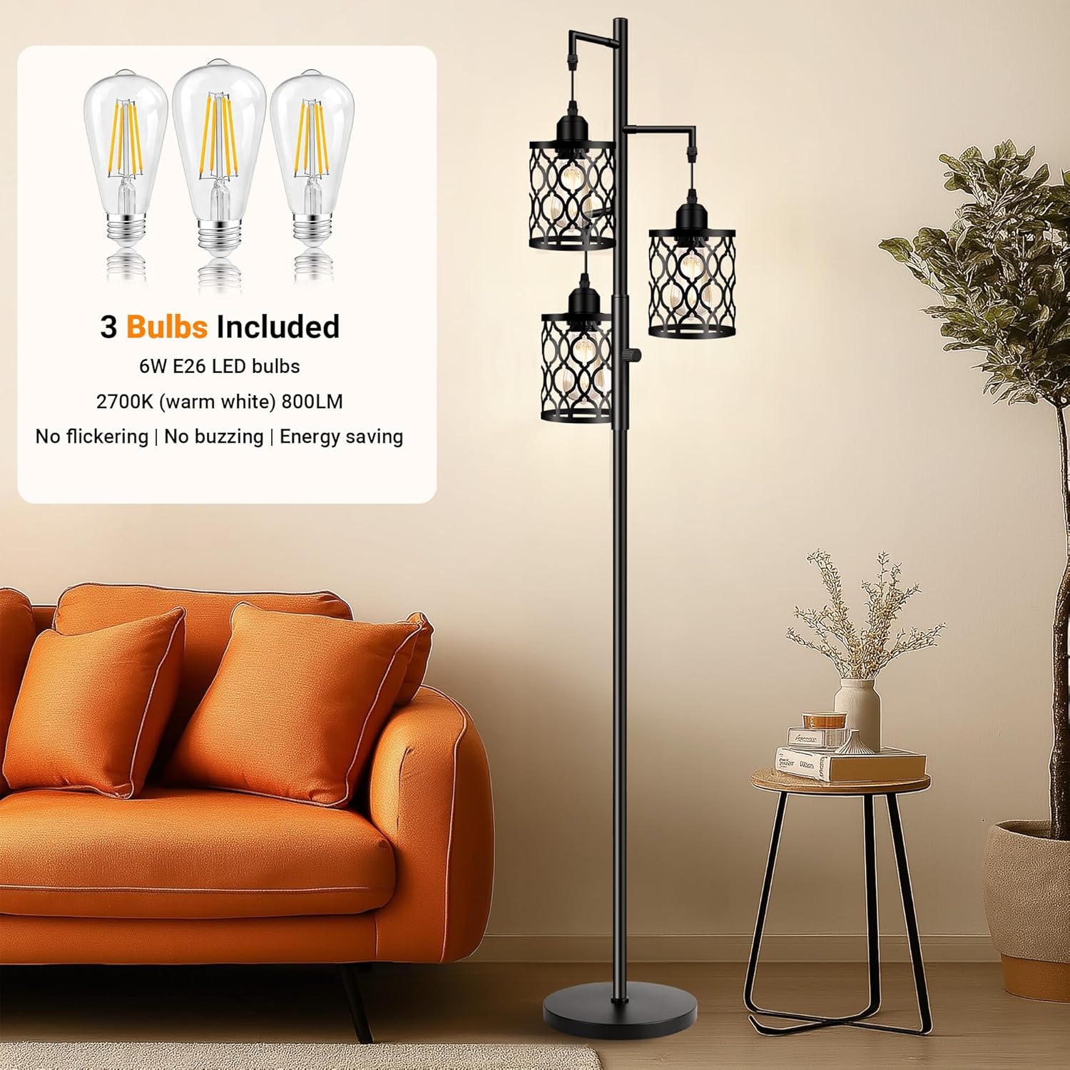 3-Light Rustic Farmhouse Floor Lamp