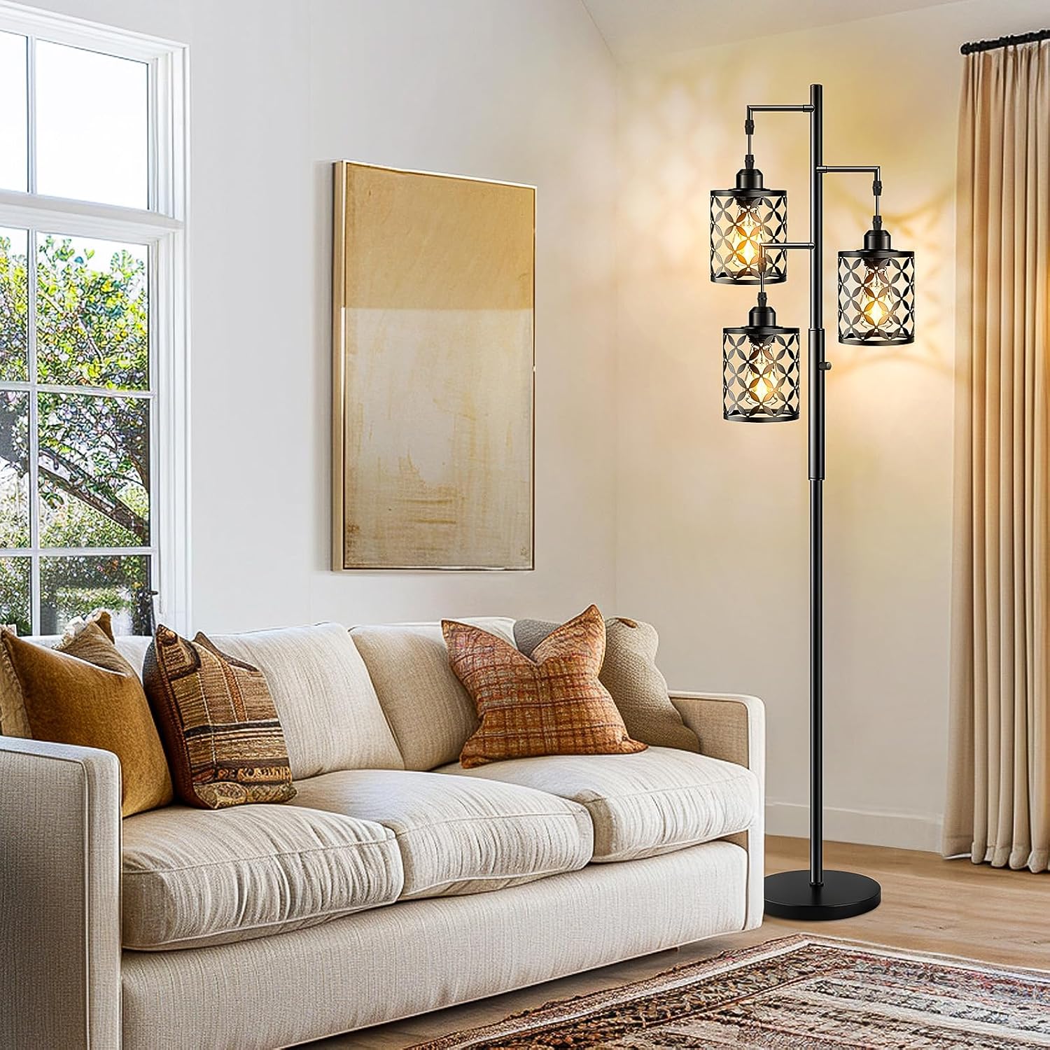 Black Cage Dimmable Farmhouse Floor Lamp