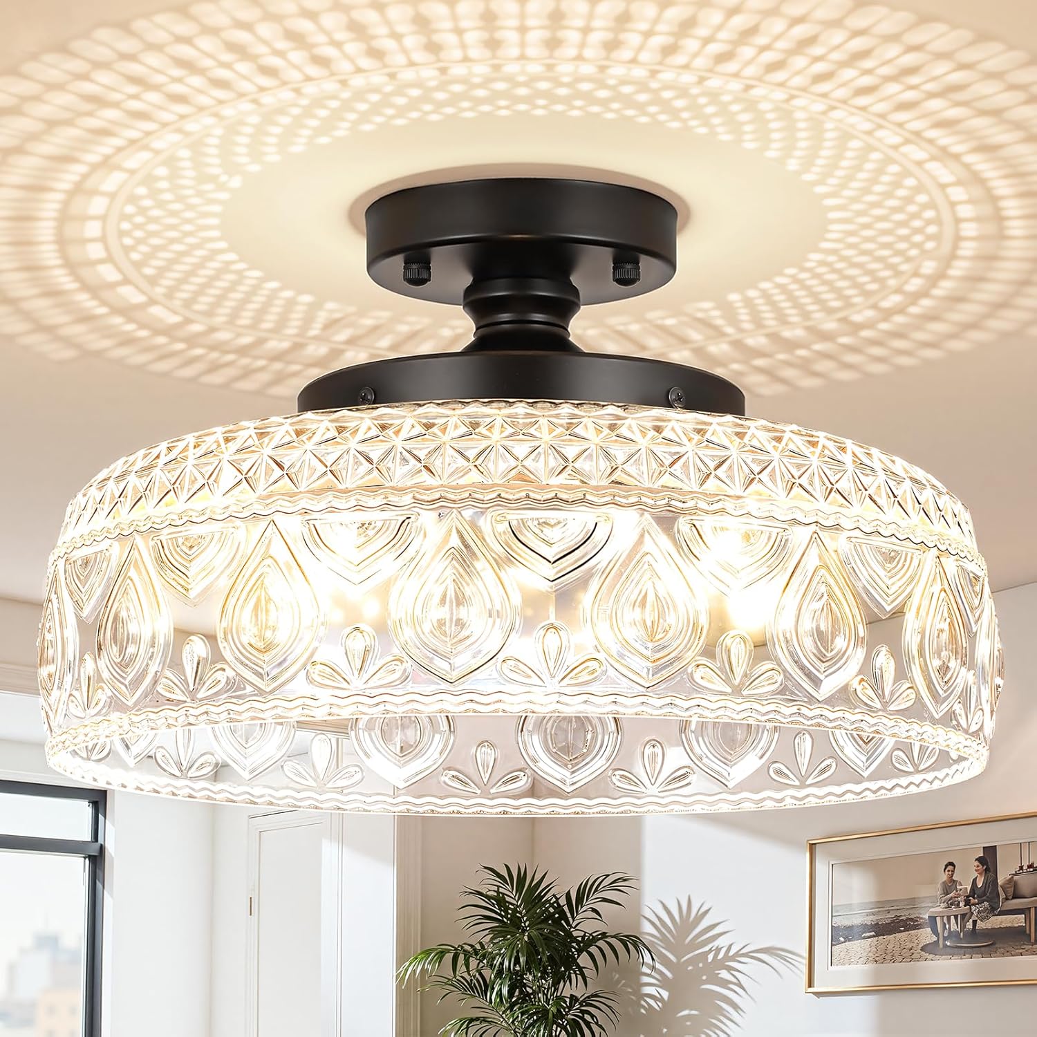 Black Globe Glass 3-Light Ceiling Light