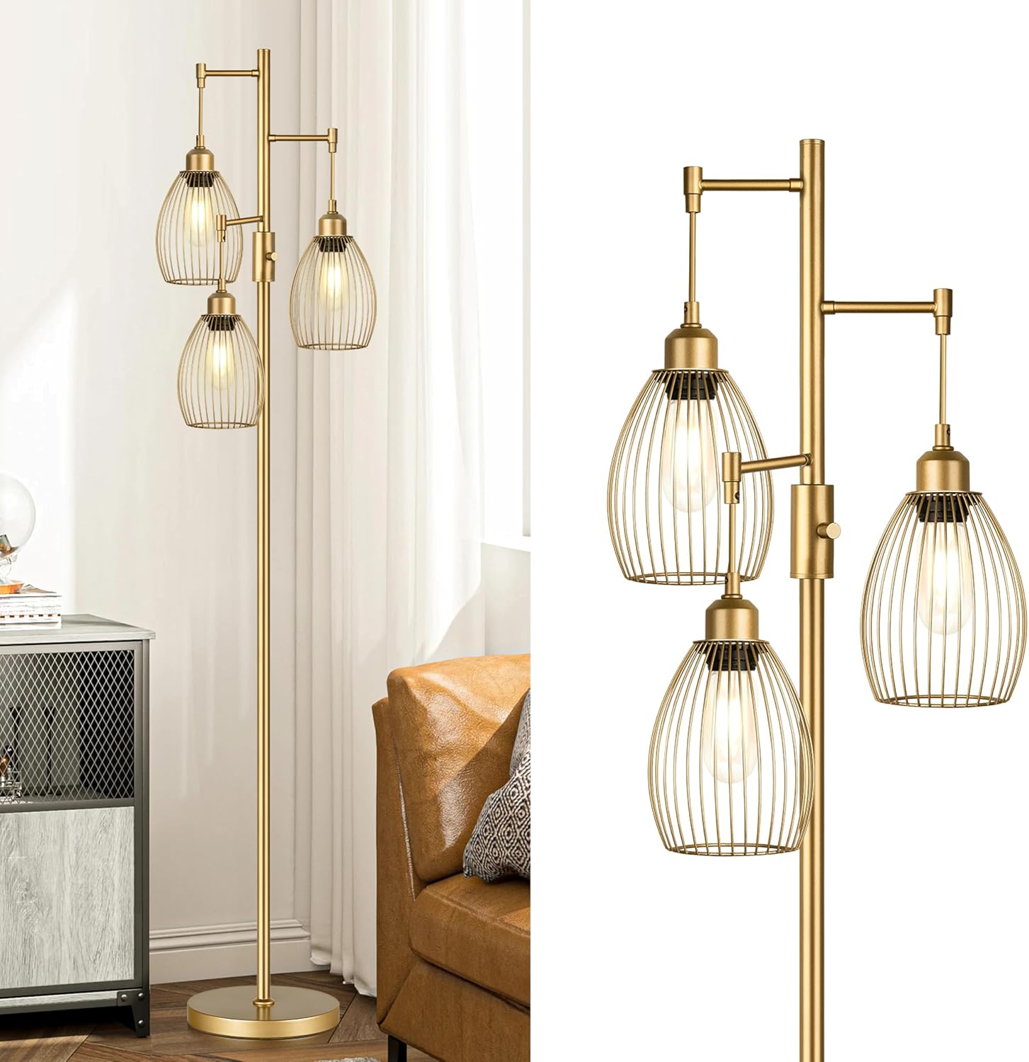 Gold Teardrop Cage 3-Light Floor Lamp