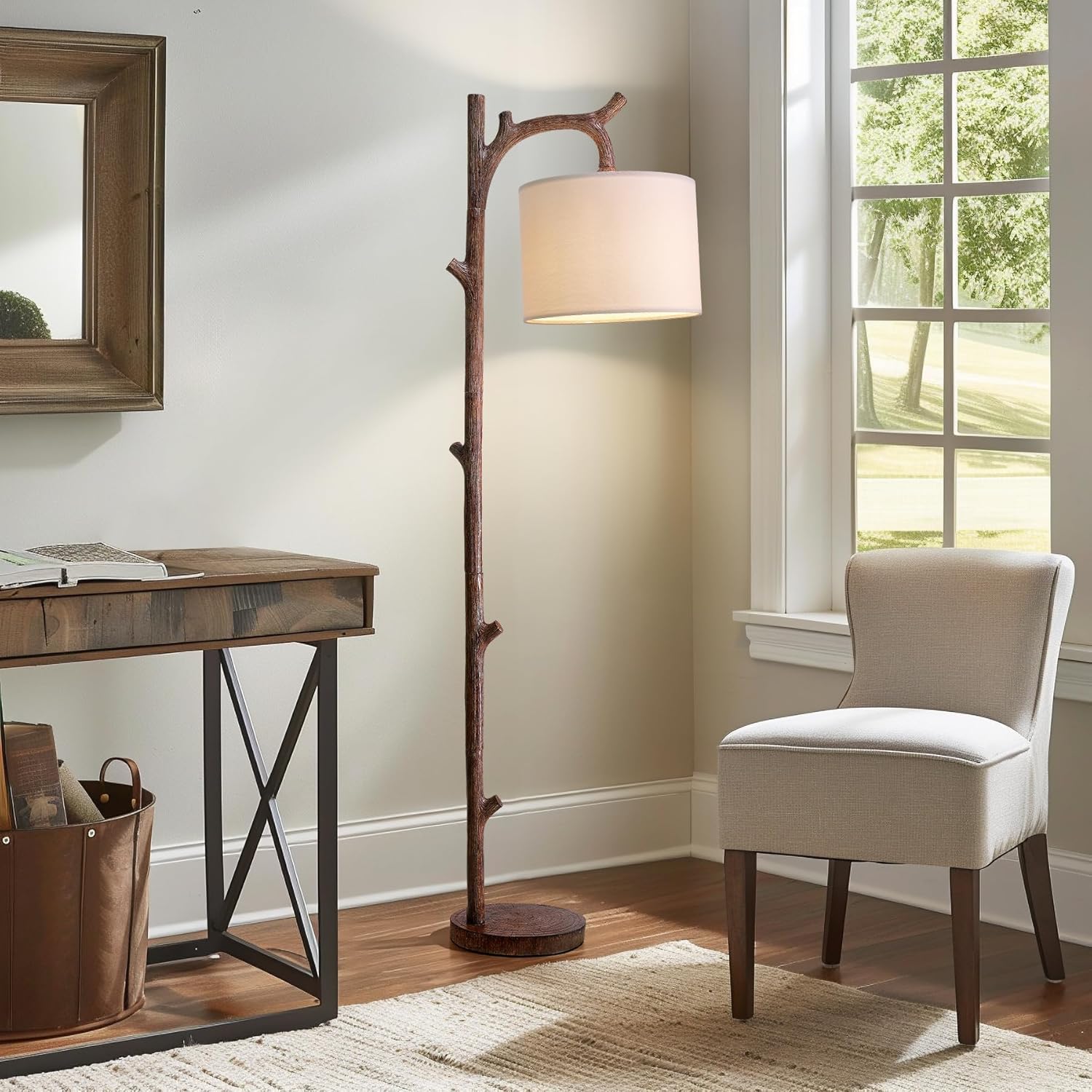 Brown Wood Retro Tree Floor Lamp