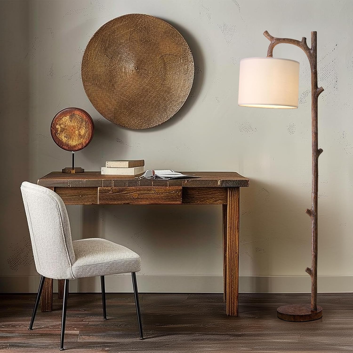 Brown Wood Retro Tree Floor Lamp
