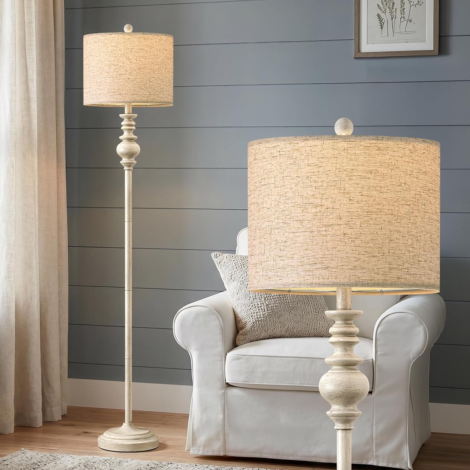 White Vintage Rustic Tall Floor Lamp