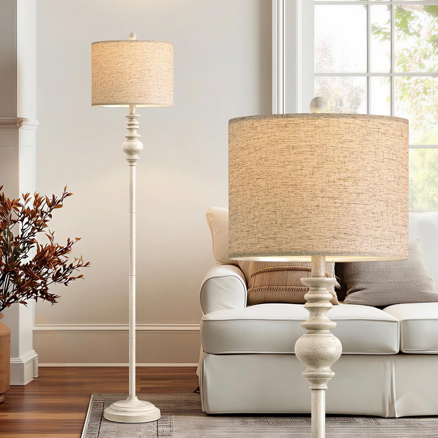 White Vintage Rustic Tall Floor Lamp